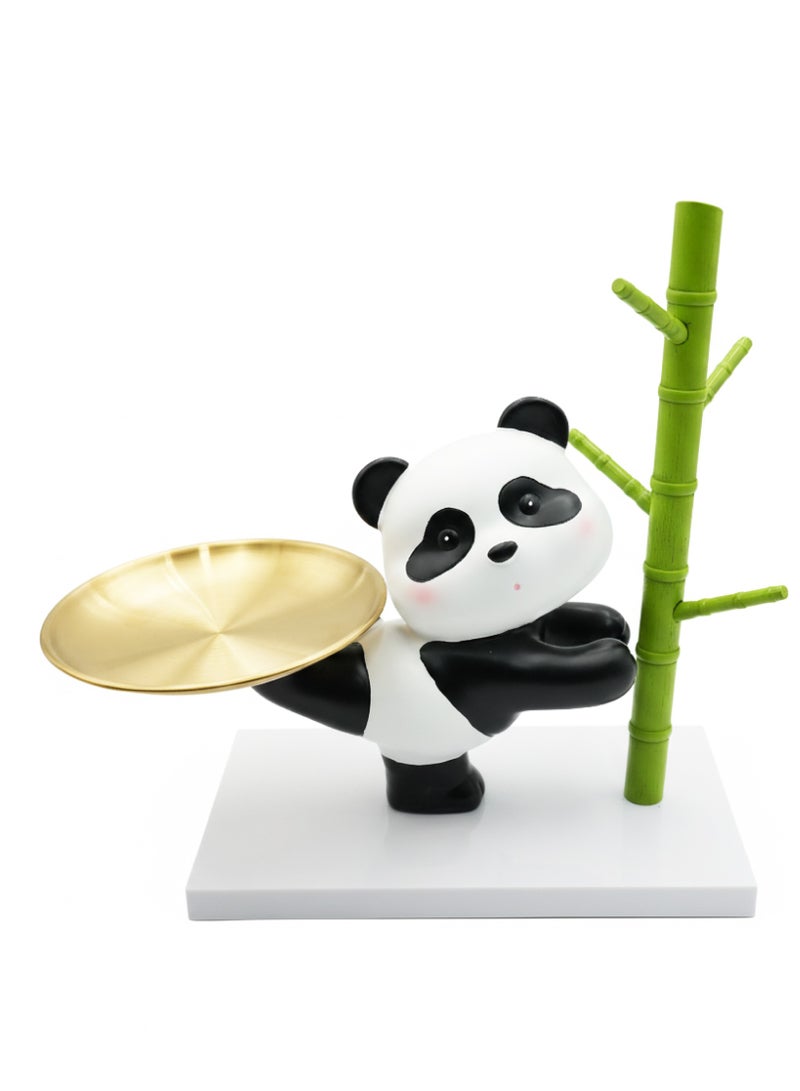 BERAM Panda Holder Décor Cute Resin Panda Figurine with Multi Purpose Tray Decorative Animal Sculpture for Keys Jewellery Candies Home Display Modern Desk Entryway Organizer - Image 1
